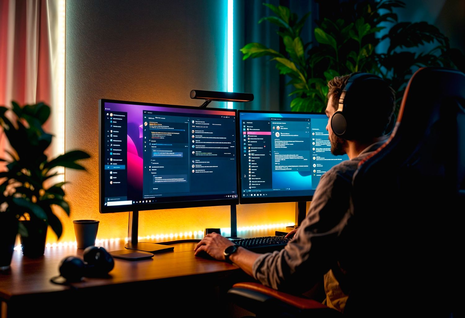 Developer coding on multiple screens